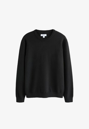 Czarny sweatshirt z okrągłym dekoltem, wykonany z miękkiego materiału. Długie rękawy z ściągaczami oraz ściągaczem u dołu. Brak widocznych wzorów lub detali.
