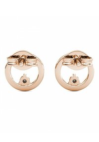 Ohrringe in Form von runden Studs aus Roségold verfügen über eine glatte Oberfläche, einen kleinen zentralen Edelsteinakzent und ein sicheres Verschlussdesign.