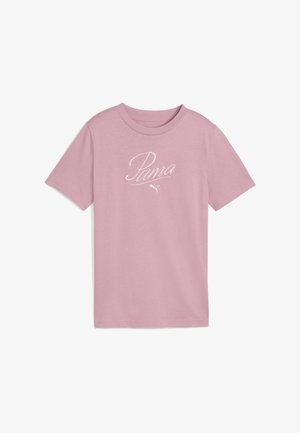 Jasnoróżowa krótki rękaw t-shirt z miękkiej bawełny, z okrągłym dekoltem. Na przodzie znajduje się biały logo "Puma" oraz mała emblemat Puma.