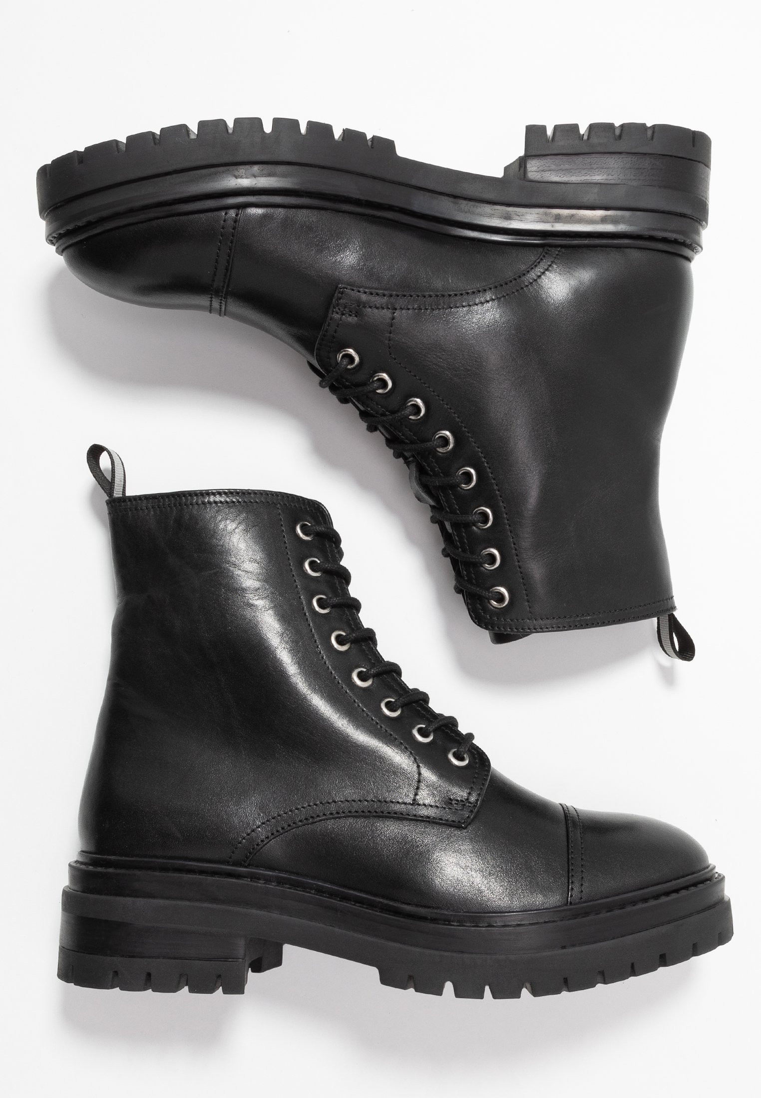Even&Odd LEATHER LACEUP BOOTIE Enkellaarsjes met LEATHER BOOTIE Enkellaarsjes met plateauzool black