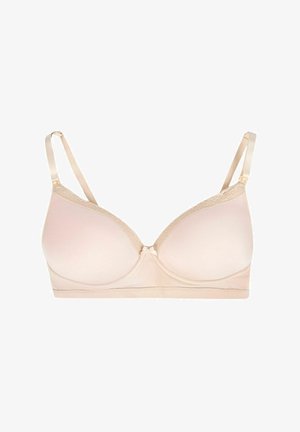 Reggiseno imbottito nudo con pizzo, spalline regolabili e dettaglio a fiocco al centro. Tessuto morbido con un design senza cuciture per il massimo comfort.