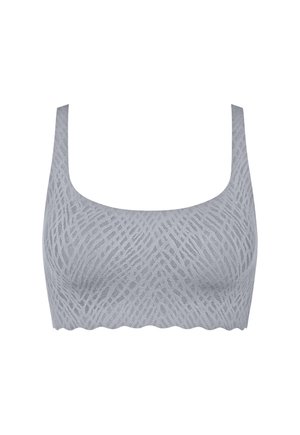 Brassière gris clair sans coutures avec larges bretelles et un motif subtil texturé, conçue pour le confort et le maintien.