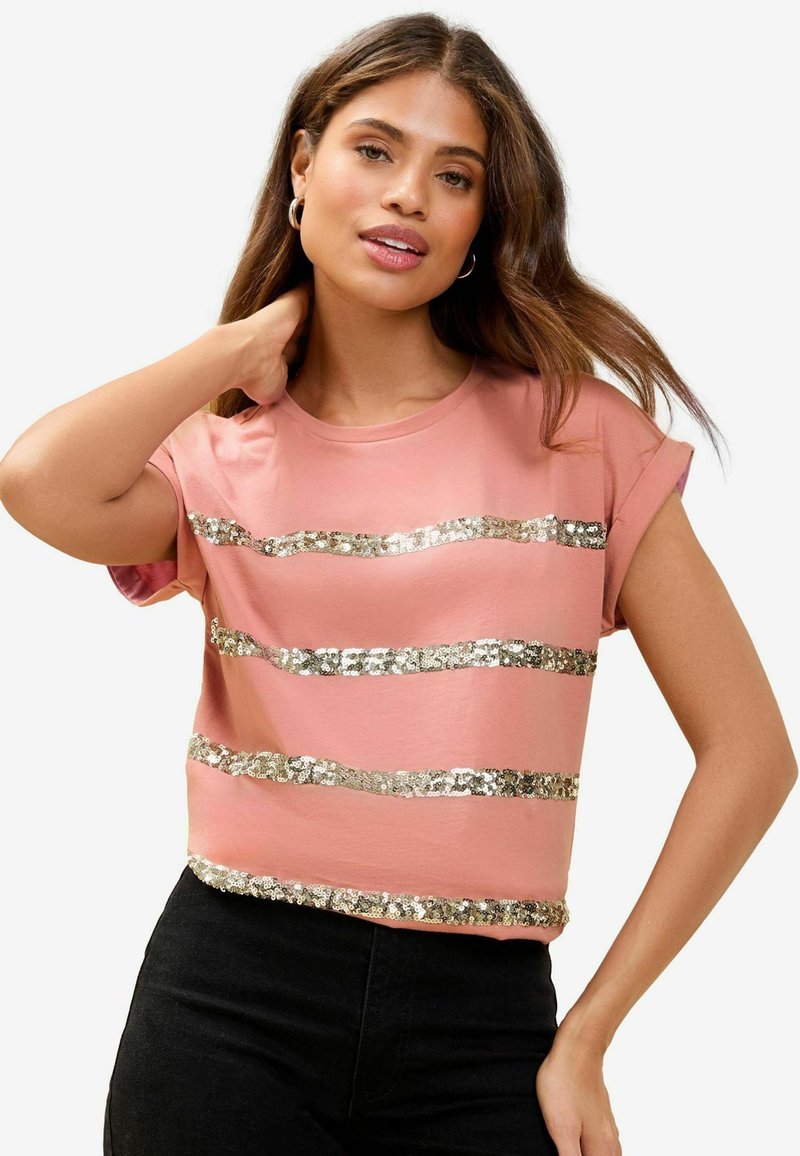 Lipsy REGULAR FIT - ROUND NECK STRIPE SEQUIN - Triko s potiskem - pink