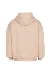 Sweat à capuche beige oversize vu de dos avec des manches longues, des poignets côtelés et une capuche.