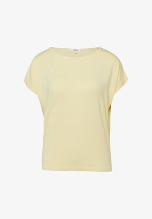 Haut court à manches courtes pour femmes, jaune clair, avec un col rond et une coupe ample, marqué s.Oliver.