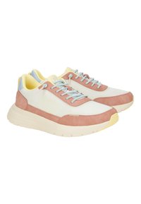 Leichte Sneaker im Pastellfarbenspiel von Off-White, Rosa und Gelb. Obermaterial aus Wildleder und Mesh mit einer gepolsterten Sohle.