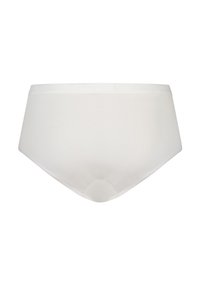 Witte katoenen hipster ondergoed met een soepele textuur, elastische tailleband en hoge beenopeningen. Eenvoudig en onbewerkt ontwerp.