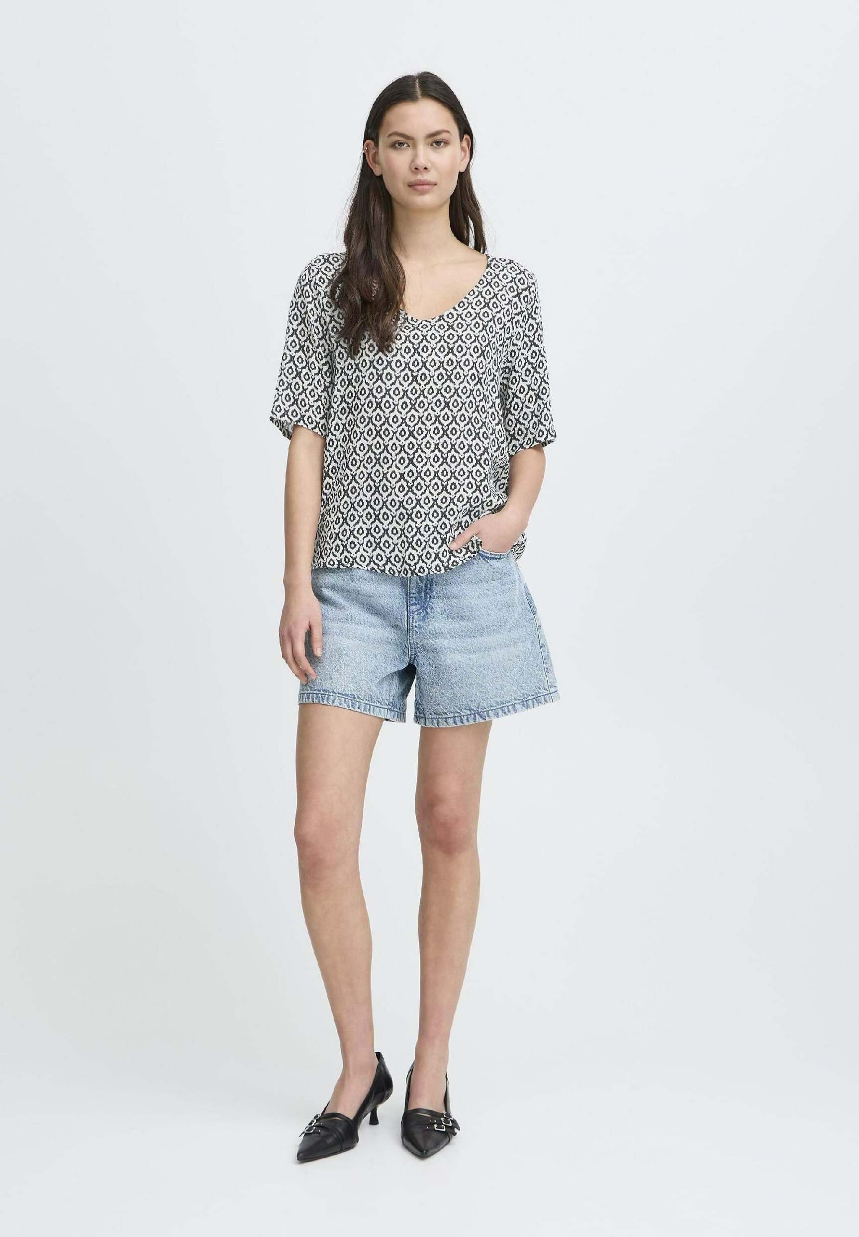 売れ筋商品|||イチ シャツ レディース トップス MARRAKECH - Blouse - total eclipse ikat ICHI Marrakech V-Neck Top, Total Eclipse