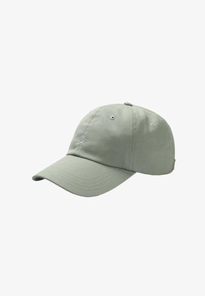 Căciulă de baseball din bumbac, de culoare verde deschis, cu o coadă curbată, logo brodat pe față și curea ajustabilă în spate.