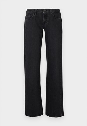 Svart denimjeans med rett ben. Har fem lommer, metallknapp-lukking, og subtile sømdetaljer.