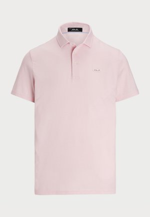 Light pink short-sleeve polo shirt made of cotton, featuring a classic collar, two-button placket, and a small logo on the left chest.