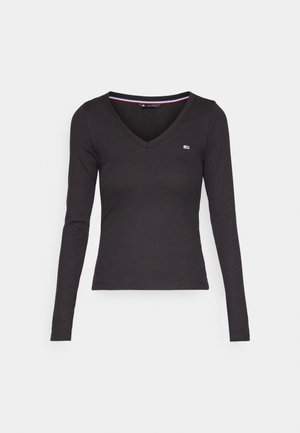 TJW SLIM ESSENTIAL RIB V LS - Long sleeved top - black