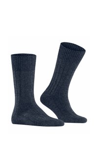 Dunkelblaue gerippte Socken mit weichem Material, in mid-calf Länge, und einer nahtlosen Zehenpartie für Komfort und Langlebigkeit.