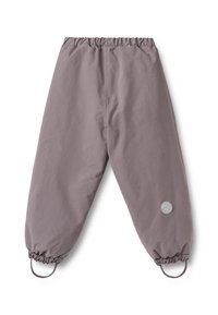 Halli, kerged püksid elastse vöökohaga, kogutud mansettide ja vasakul jalal ümmarguse logomärgiga. Sile ja vastupidav kangas.