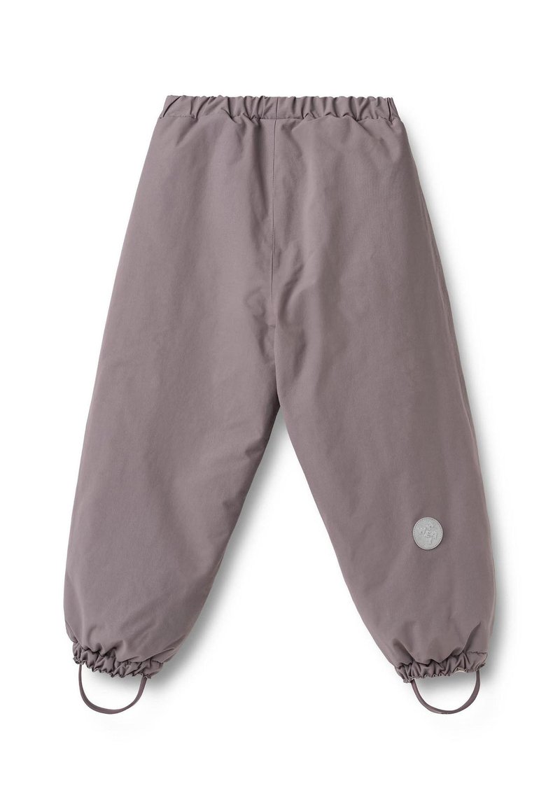 Halli, kerged püksid elastse vöökohaga, kogutud mansettide ja vasakul jalal ümmarguse logomärgiga. Sile ja vastupidav kangas.