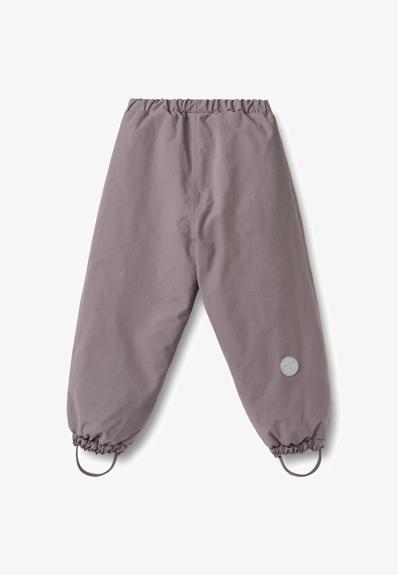 Halli, kerged püksid elastse vöökohaga, kogutud mansettide ja vasakul jalal ümmarguse logomärgiga. Sile ja vastupidav kangas.