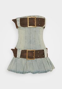 CORSET MINI KILT DRESS - Farkkumekko - light sand wash denim