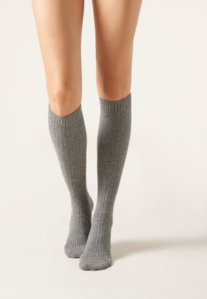 RIBBED LONG - Knästrumpor - grigio melange