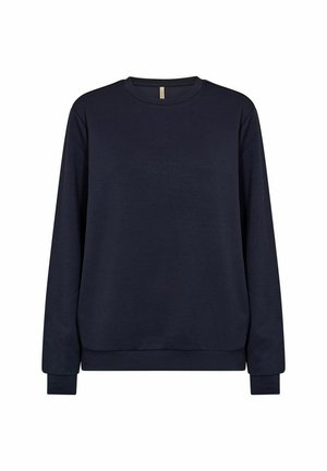 Navy blue sweatshirt made of soft fabric with a crew neckline, long sleeves, and a relaxed fit. Features ribbed cuffs and hem.