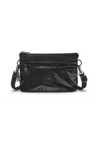 Borsa a tracolla nera, strutturata, con due scomparti con zip, dettaglio del logo e tracolla regolabile. Il materiale sembra leggero e resistente.
