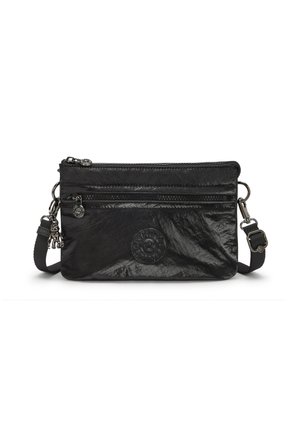 Sac bandoulière noir texturé avec deux compartiments zippés, détail de logo et bandoulière ajustable. Le matériau semble léger et durable.