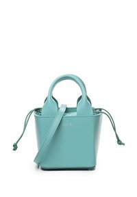 Borsa a mano in pelle turchese con un design strutturato, doppio manico superiore e tracolla removibile. Caratterizzata da una chiusura a coulisse e dettagli con logo.