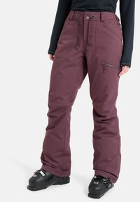 Bordeaux sneeuwbroeken gemaakt van duurzame stof, met een hoge taille, zijzakken en ritssluitingaccenten. Gladde textuur met een ontspannen pasvorm.