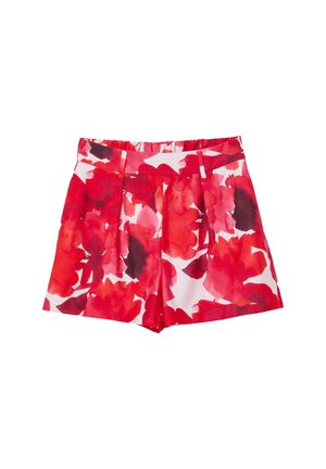 Shorts floreali rossi su sfondo bianco, con un design plissettato e una vita elastica per il massimo comfort. Tessuto dal tocco morbido.