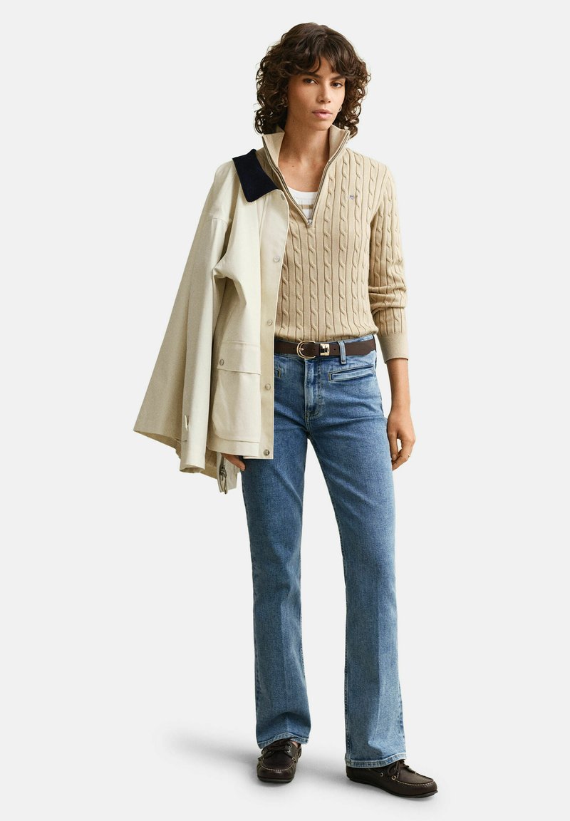 GANT STRETCH CABLE HALF-ZIP - Svetr - oat beige