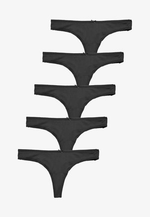 Set di assi neri in lingerie, sei pezzi, realizzato in tessuto morbido, con un design minimalista caratterizzato da lati sottili e dettagli decorativi.