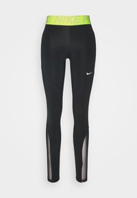 Czarne legginsy sportowe z neonowozielonym paskiem w talii i białym logo. Posiada siateczkowe wycięcia na dolnej części nóg dla wentylacji.