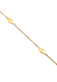 Guldtonet armbånd med kædedesign og diamantformede led, hvoraf det ene er mærket "925", hvilket indikerer en sammensætning af sterlingsølv.