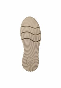 Beige gummisko sula med ett vågigt mönster, upphöjd kant och cirkulär logotyp med storleken "37" präglad i mitten.