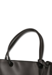 Sac à main synthétique noir avec deux poignées arrondies, texture lisse et détail décoratif en nœud sur le côté. Aucun accent matériel visible.