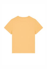 Geel katoenen t-shirt, korte mouwen, ronde hals, effen kleur, gladde textuur, eenvoudig ontwerp, zonder patronen of graphics.