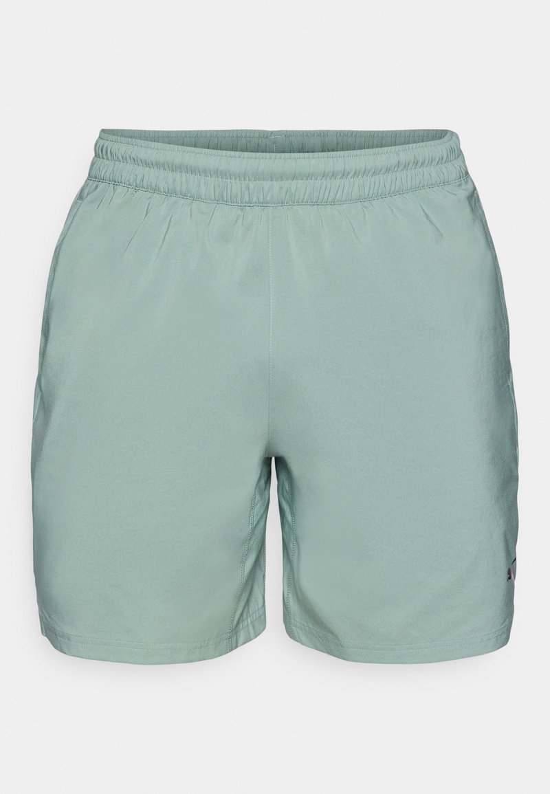 Hellgrüne Sportshorts mit elastischem Bund, glatter Textur und Nähdetails. Auf der Seite befindet sich ein kleines Logo.