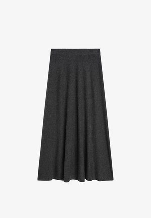 Ausgestellte, knielange Rock aus einem dunkelgrauen Wollgemisch, mit glatter Textur und einem elastischen Bund für Komfort und Tragefreundlichkeit.