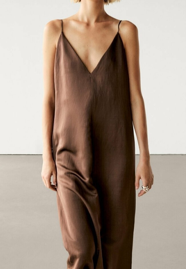 massimo dutti brown slip dress Massimo Dutti Flowing Satin Dress by Massimo Dutti