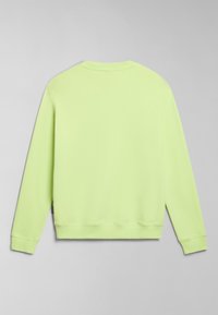 Sudadera de color verde lima brillante con cuello redondo clásico, puños y dobladillo acanalados, textura de tela suave y sin marcas visibles.