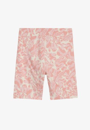 Lichtroze shorts met een golvende camouflageprint, gemaakt van zacht materiaal. Heeft een aansluitende taille en een gestikte zoom.