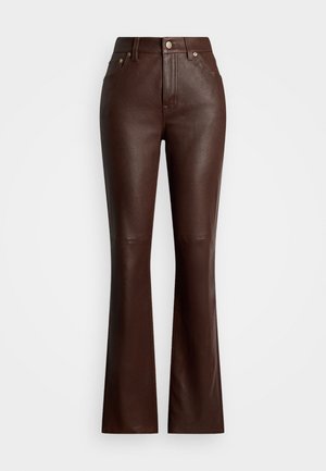 Lauren Ralph Lauren HIGH RISE LAMBSKIN STRAIGHT ANKLE TROUSERS - Leather trousers - dark hickory