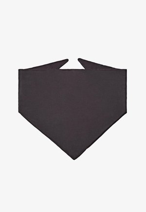 Bandana triangolare grigio scuro, con una texture liscia e opaca e estremità appuntite per la legatura. Design semplice, senza motivi o decorazioni.