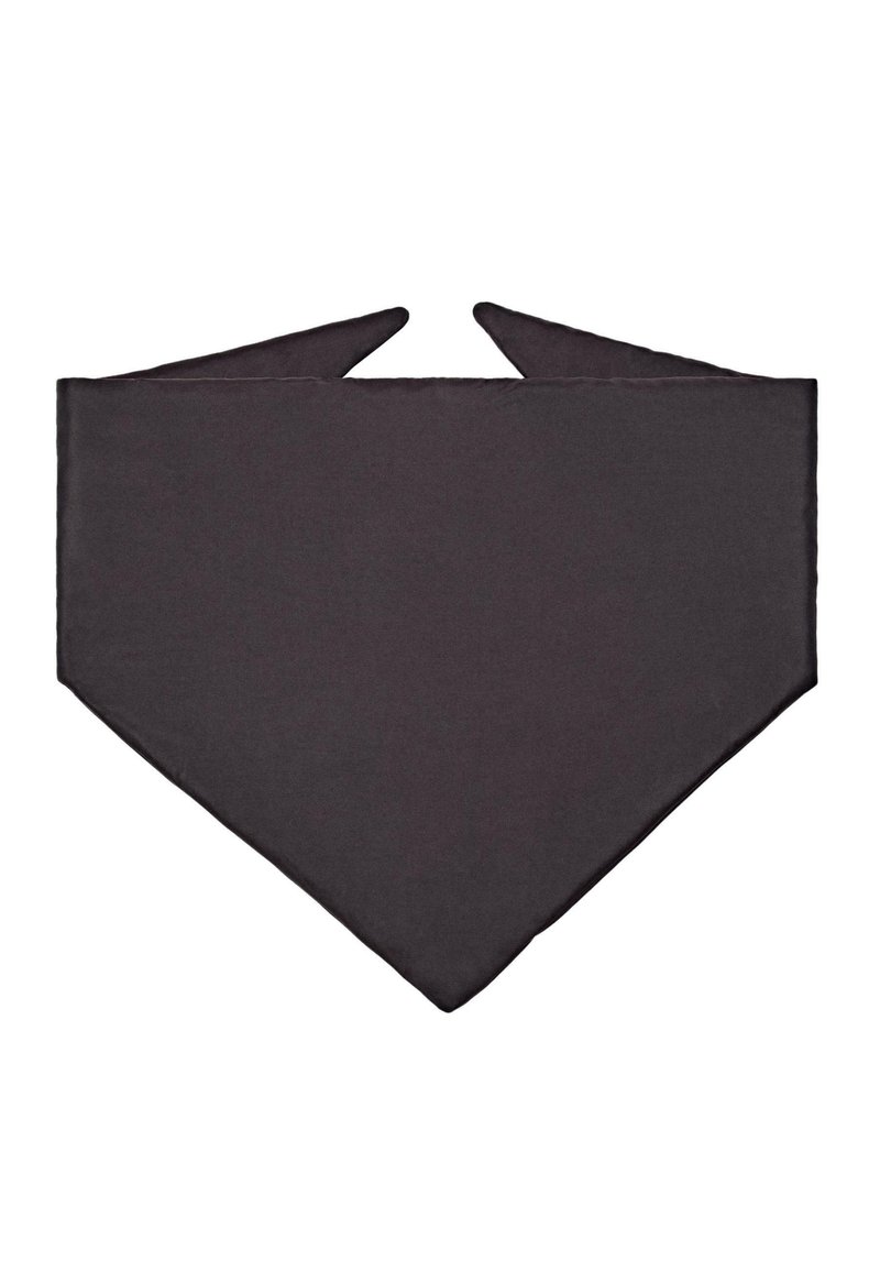Ciemnoszara, trójkątna bandana, o gładkiej, matowej powierzchni i spiczastych końcach do wiązania. Prosty design, bez wzorów czy ozdób.