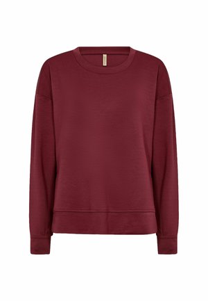 Felpa a maniche lunghe con scollo rotondo di un solido rossa scura, con spalle scese e polsini e bordo a coste.