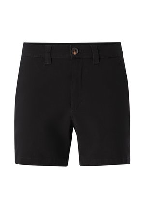 Zwarte op maat gemaakte shorts met knoopsluiting, riemlussen en een strak, minimalistisch ontwerp.