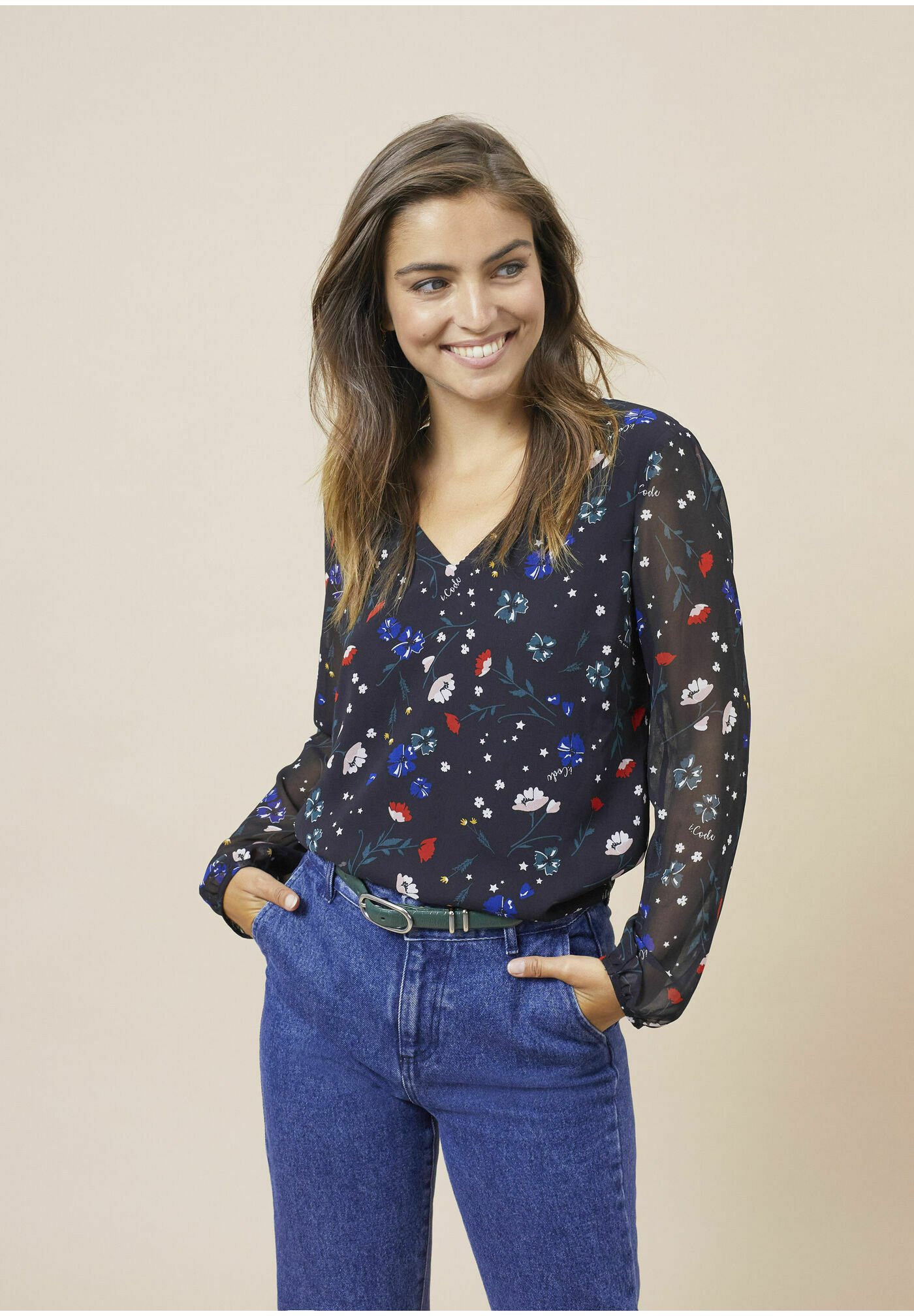 I.Code by IKKS WITH FLOWER - Blusa - fleurs multico milan/azul marino -  Zalando.es