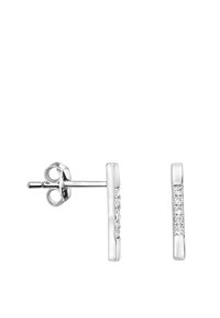 Orecchini in argento sterling con design a barra verticale, caratterizzati da una fila di piccoli gemme trasparenti lungo un lato per un tocco di dettaglio in più.