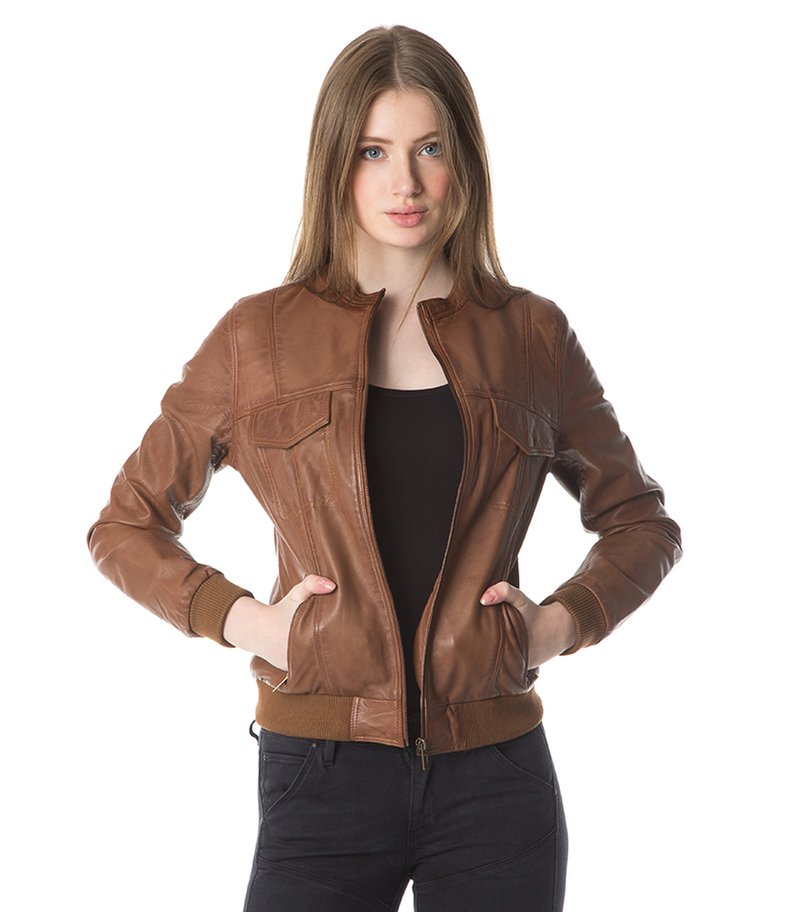 CHYSTON Leren jas cognac