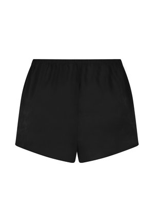 Zwarte sportshorts met een elastische tailleband, een gladde textuur en een losse pasvorm voor comfort en bewegingsvrijheid. Geen zichtbare patronen.