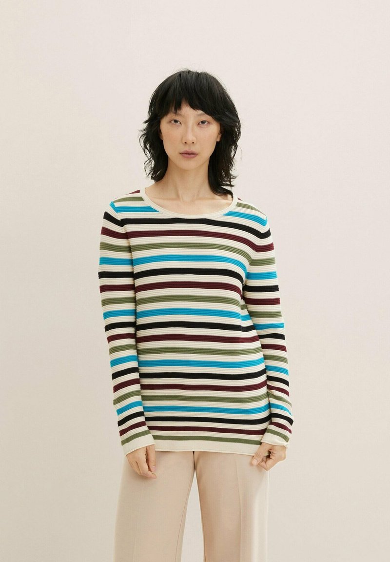 TOM TAILOR NEW OTTOMAN - Jersey de punto - teal blue butter stripe